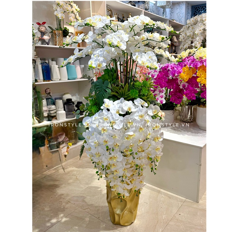 Chậu lan lụa cao trang trí sảnh mã 70